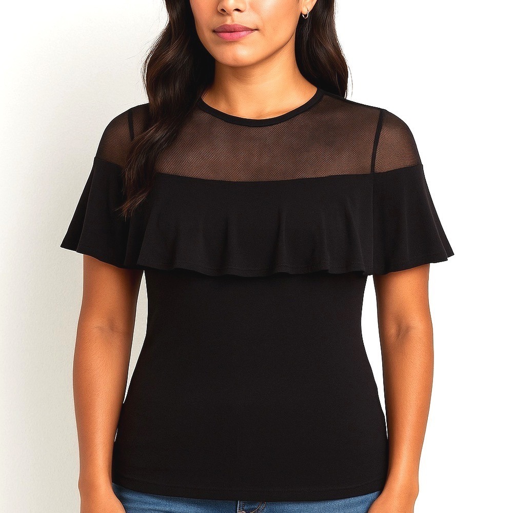 Vintage Karen Millen Sheer Mesh Off The Shoulder Top Shirt Black Sz 4
